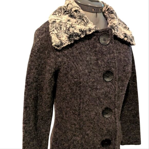 Marisol women's gray wool made in Italy wool faux fur coat size‎ s - Picture 2 of 10